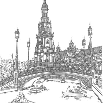 Disegno intitolato "Seville Spain" da Lera Ryazanceva, Opera d'arte originale, Inchiostro