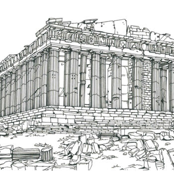 Zeichnungen mit dem Titel "Parthenon in Athens" von Lera Ryazanceva, Original-Kunstwerk, Tinte