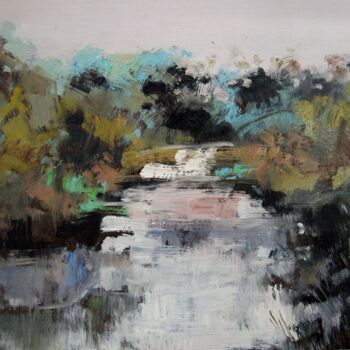 Painting titled "Waterside 306" by Lermay Chang, Original Artwork, Oil Mounted on Wood Stretcher frame