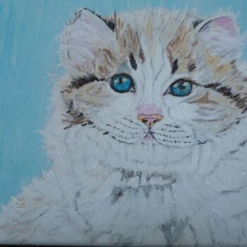 Schilderij getiteld "Muki le chaton" door Marie-Claude Le Roux, Origineel Kunstwerk, Acryl