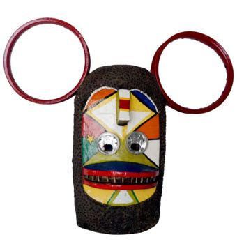 Sculpture titled "Clin d'oeil à Mickey" by Les Jumeaux Ouattara, Original Artwork, Wood