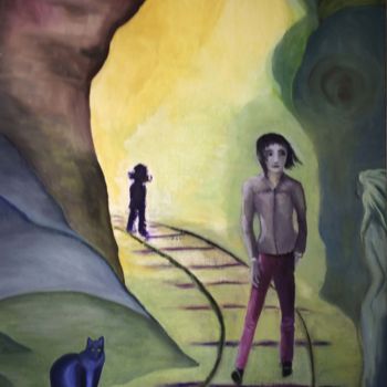 Pintura intitulada "chemin-de-la-grotte…" por Andrée, Obras de arte originais, Óleo