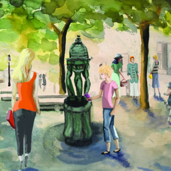 Painting titled "fontaine-w.jpg" by Andrée, Original Artwork, Watercolor