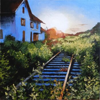 Peinture intitulée "Gare de petit-Réder…" par Les Ombres De Juillet, Œuvre d'art originale, Huile