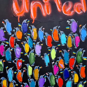 Painting titled "United" by Les Panchyshyn, Original Artwork, Oil Mounted on Wood Stretcher frame