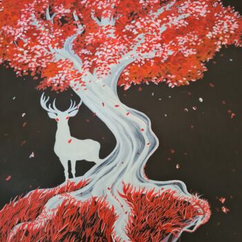 Pintura intitulada "Deer spirit" por Les Pinceaux De La Vigne, Obras de arte originais, Acrílico