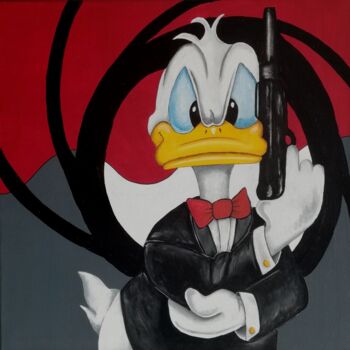 Painting titled "Duck, Donald Duck" by Les Pinceaux De Marie, Original Artwork, Acrylic Mounted on Wood Stretcher frame