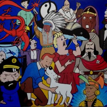 Schilderij getiteld "Tintin & Co" door Les Pinceaux De Marie, Origineel Kunstwerk, Acryl