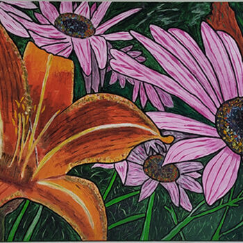 Painting titled "Lys cosmos" by Raymond (Herka) Koelblen, Original Artwork, Acrylic