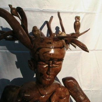 Skulptur mit dem Titel "visage homme des bo…" von Didier Sorgues, Original-Kunstwerk