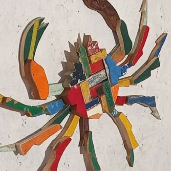 Sculpture intitulée "Araignée mosaïque" par Jean René Petibon, Œuvre d'art originale, Bois