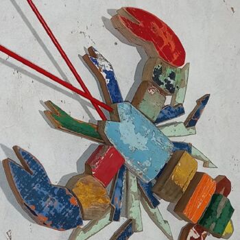 Scultura intitolato "petit homard" da Jean René Petibon, Opera d'arte originale, Legno