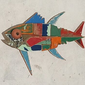 "petit poisson mosaï…" başlıklı Heykel Jean René Petibon tarafından, Orijinal sanat, Ahşap