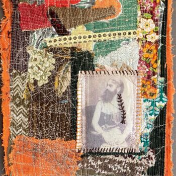 Textile Art titled "La femme à barbe" by Les Cousardes, Original Artwork, Embroidery Mounted on Other rigid panel