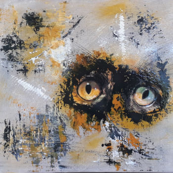 Painting titled "Chat Nel" by Muriel Benech (Muriel'B), Original Artwork, Acrylic Mounted on Wood Stretcher frame