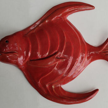 Sculpture titled "poisson rouge" by Raymonde Koelblen/Pitoizel (PitRe), Original Artwork, Terra cotta