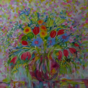 Pintura intitulada "Tulip Bouquet" por Lesley Blackburn, Obras de arte originais, Óleo Montado em Armação em madeira