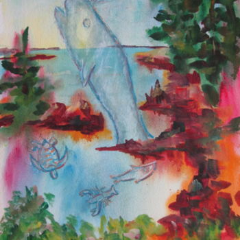 Pintura intitulada "Critters of the Deep" por Lesley Braren, Obras de arte originais, Aquarela