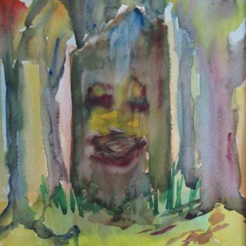 Painting titled "Elder Stump" by Lesley Braren, Original Artwork, Watercolor