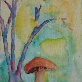 Pittura intitolato "Mushroom Tree" da Lesley Braren, Opera d'arte originale, Acquarello