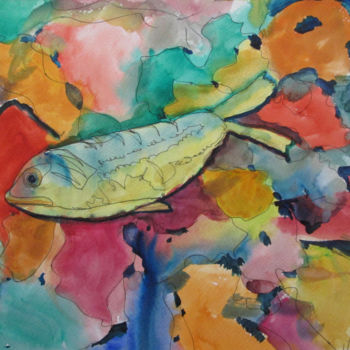 Painting titled "Ode to fish" by Lesley Braren, Original Artwork, Watercolor