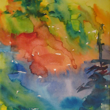 Painting titled "River & Woods" by Lesley Braren, Original Artwork, Watercolor