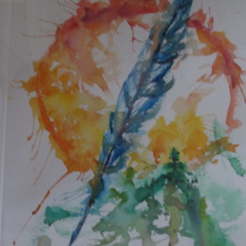 Painting titled "Feather Mountain" by Lesley Braren, Original Artwork, Watercolor
