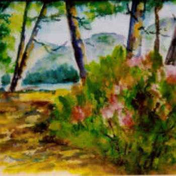 Painting titled "Around the Lake" by Lesley Braren, Original Artwork, Watercolor