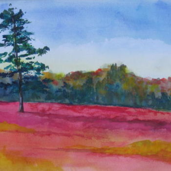 Painting titled "Blueberry Fields" by Lesley Braren, Original Artwork, Watercolor