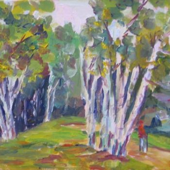 Painting titled "White Birch Walk" by Lesley Braren, Original Artwork, Oil