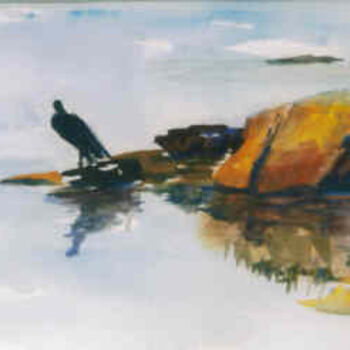 Painting titled "Cormorant" by Lesley Braren, Original Artwork, Watercolor