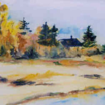 Pintura intitulada "Fall Maine Shore" por Lesley Braren, Obras de arte originais, Aquarela