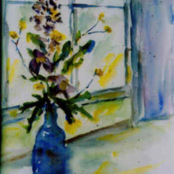 Pintura intitulada "In the Window" por Lesley Braren, Obras de arte originais, Aquarela