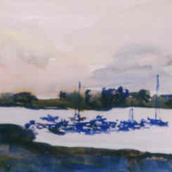 Peinture intitulée "Harbor Sunset" par Lesley Braren, Œuvre d'art originale, Aquarelle