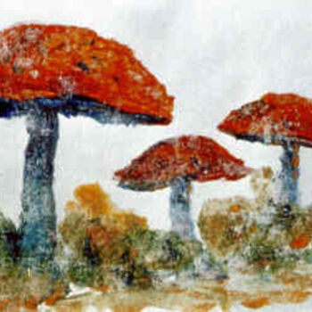 Printmaking titled "Mushrooms Ghost" by Lesley Braren, Original Artwork, Monotype