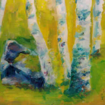 「Birches」というタイトルの絵画 Lesley Brarenによって, オリジナルのアートワーク, オイル