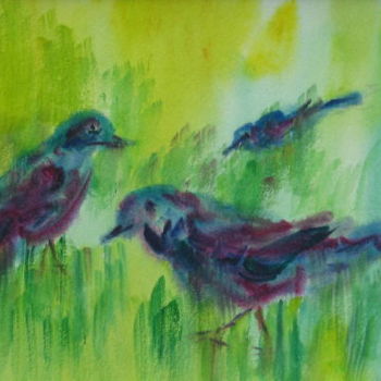 Painting titled "Dark Birds" by Lesley Braren, Original Artwork, Watercolor
