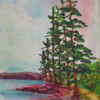 Painting titled "Pine Trees" by Lesley Braren, Original Artwork, Watercolor