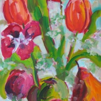 「Tulips & Fruit」というタイトルの絵画 Lesley Brarenによって, オリジナルのアートワーク, オイル