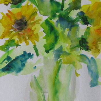 Painting titled "Sunflowers" by Lesley Braren, Original Artwork, Watercolor