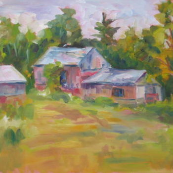 Painting titled "Barns Gone" by Lesley Braren, Original Artwork, Oil