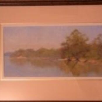 Painting titled "lake edge in the mo…" by Lesley Pye, Original Artwork, Oil