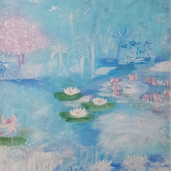 Картина под названием "Jardin d'eau" - Thylane, Подлинное произведение искусства, Акрил