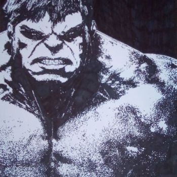 Drawing titled "Hulk" by Mag Et Stef Gransagne (Mag et Stef - Les Quatre Mains), Original Artwork, Marker