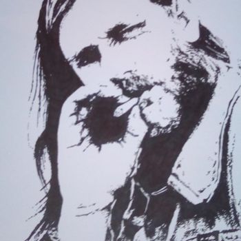 Drawing titled "Lemmy - motorhead" by Mag Et Stef Gransagne (Mag et Stef - Les Quatre Mains), Original Artwork, Marker