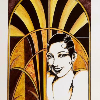 Schilderij getiteld "Josephine Baker" door Mag Et Stef Gransagne (Mag et Stef - Les Quatre Mains), Origineel Kunstwerk, Acryl