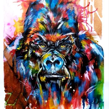 Peinture intitulée "gorilla" par Mag Et Stef Gransagne (Mag et Stef - Les Quatre Mains), Œuvre d'art originale, Acrylique