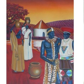 Картина под названием "the colourfull afri…" - Lester Claude Stone, Подлинное произведение искусства, Масло
