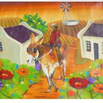 Pintura intitulada "boy on donkey" por Lester Claude Stone, Obras de arte originais, Óleo