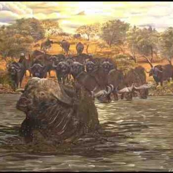Pintura intitulada "crossing the river" por Lester Claude Stone, Obras de arte originais, Óleo